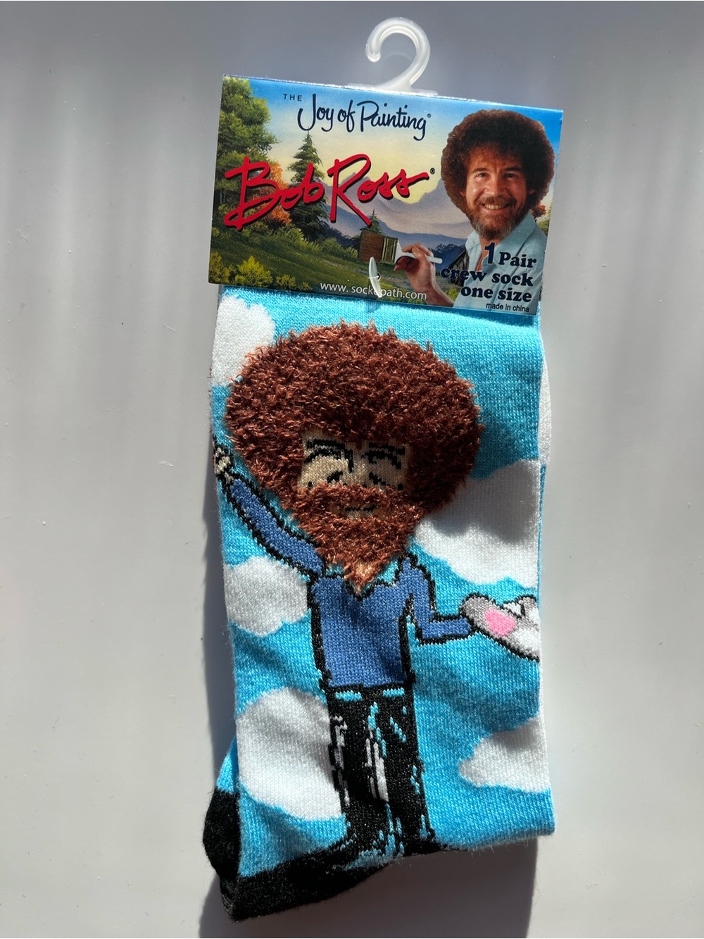 Bob Ross The Joy of Painting Blue and White Happy Clouds Crew Socks